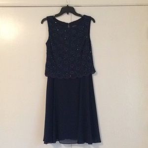 Navy Blue Sequined Topped Party Dress